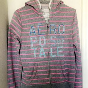 Aeropostale’s grey and pink stripped jacket